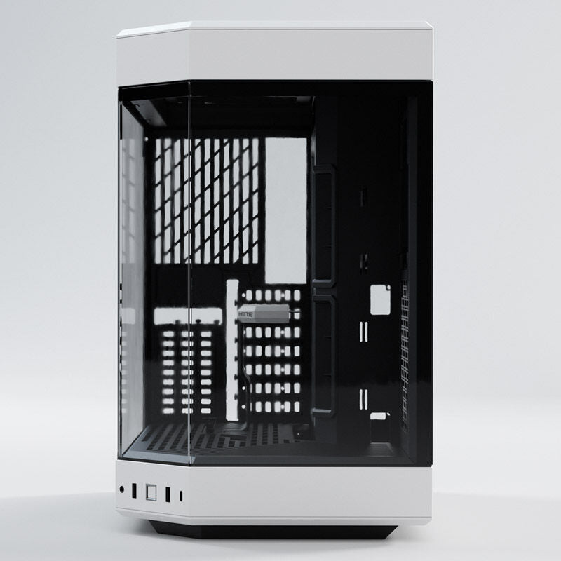 Hyte Y60 kabinett midtårn herdet glass svart/hvit med åpen side