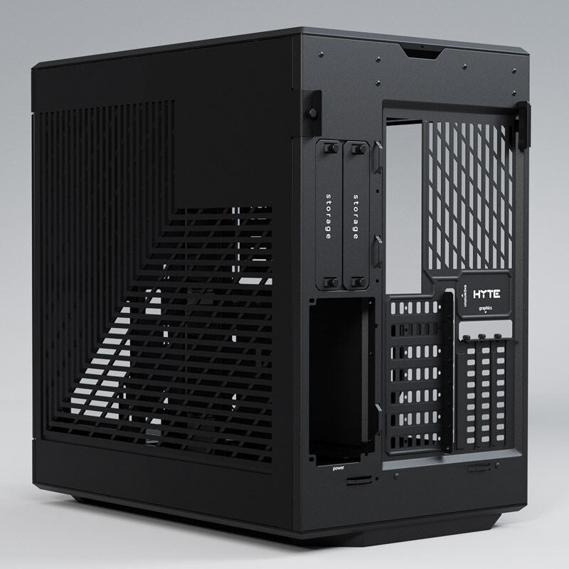 HYTE Y60 kabinett midtårn herdet glass svart nærbilde av PCIe 4.0 riserkabel
