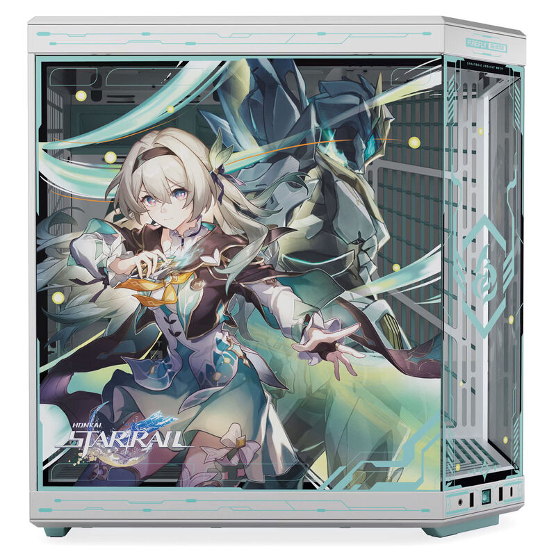 Bildet viser kabinettets dual-chamber design i HYTE Y70 Firefly Japan Edition