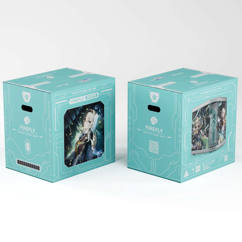 HYTE Y70 Firefly Japan Edition kabinett plassert på gamingbord