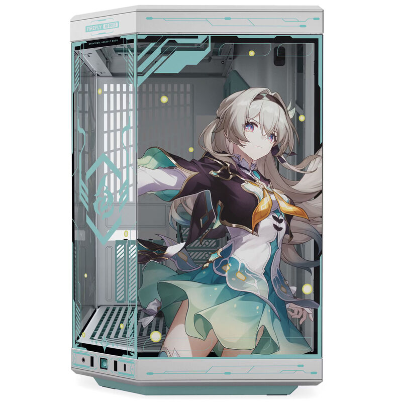 Nærbilde av HYTE Y70 Firefly Japan Edition med panorama glass