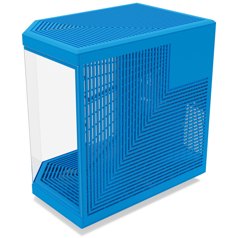 Detalj av HYTE Y70 kabinett midtårn Blueberry Milk E-ATX herdet glass