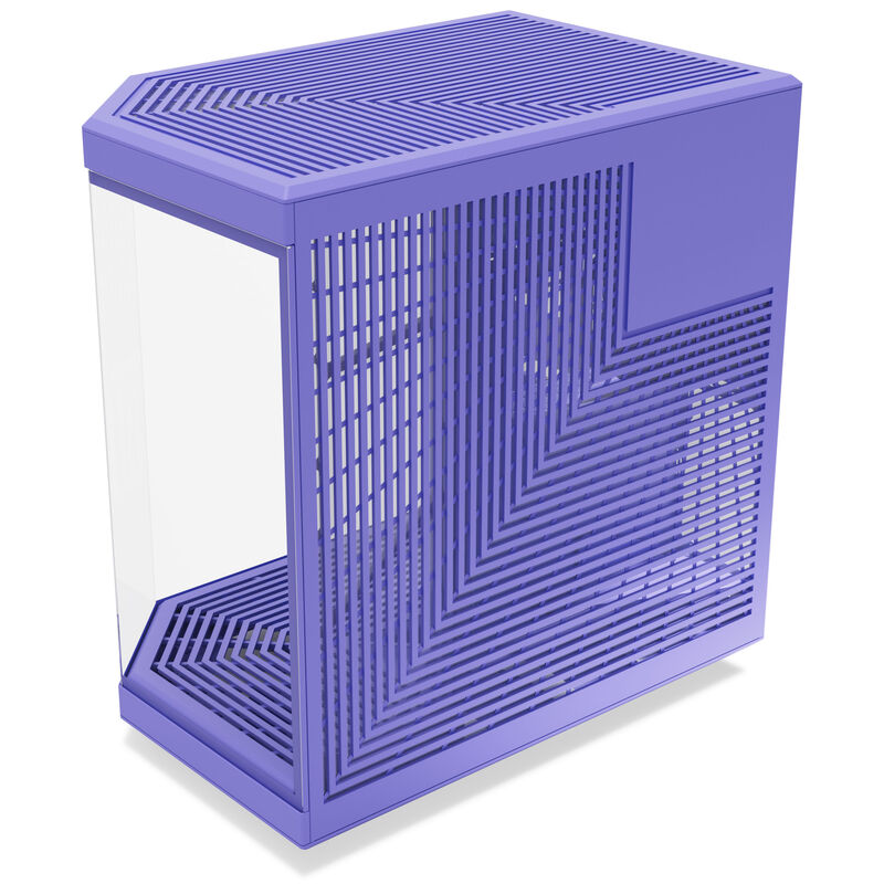 Hyte Y70 kabinett midtårn E-ATX herdet glass Taro Milk detalj av sidepanel