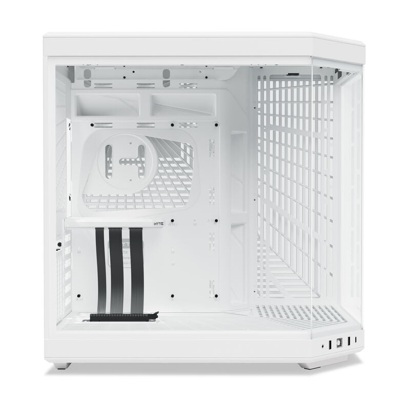 Hyte Y70 kabinett midtårn E-ATX herdet glass hvit detalj av vindu