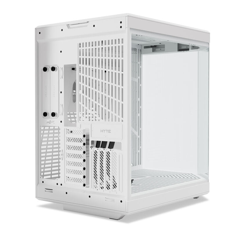 Hyte Y70 kabinett midtårn E-ATX herdet glass hvit montert med komponenter
