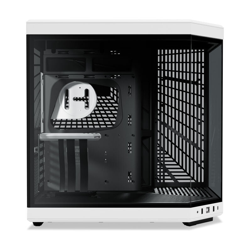 Detalj av Hyte Y70 kabinett midtårn ATX herdet glass svart/hvit