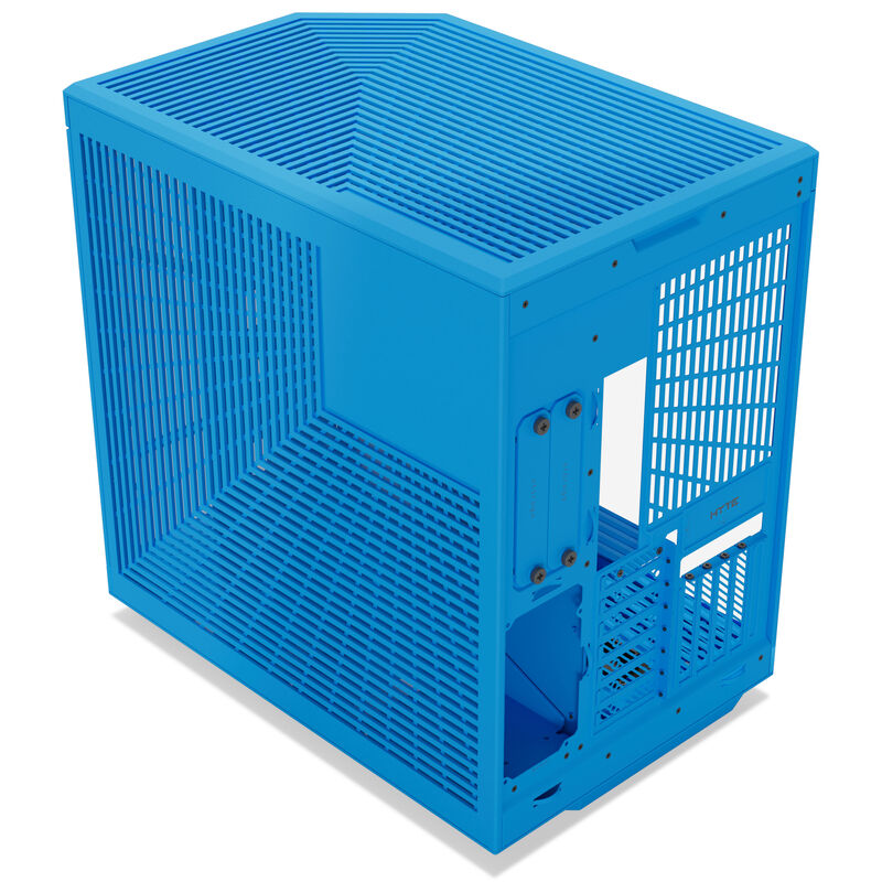 HYTE Y70 kabinett midtårn Blueberry Milk E-ATX montert med komponenter