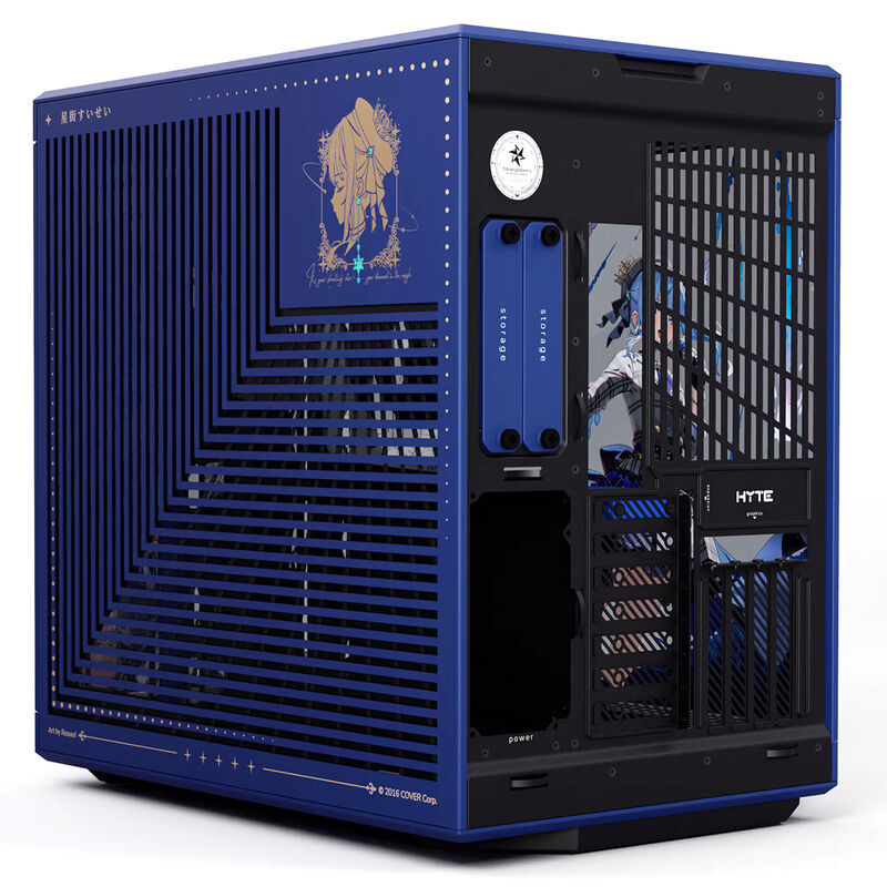 HYTE Y70 Suisei Edition kabinett midtårn E-ATX blå panel og ventilasjon