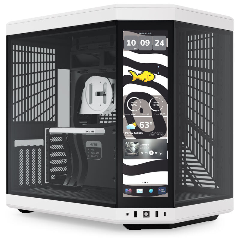 Hyte Y70 Touch Infinite kabinett midtårn ATX herdet glass Panda forfra
