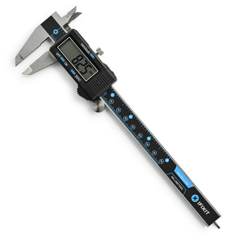 iFixit digitalt skyvelære 0,01–150 mm svart/blå forfra