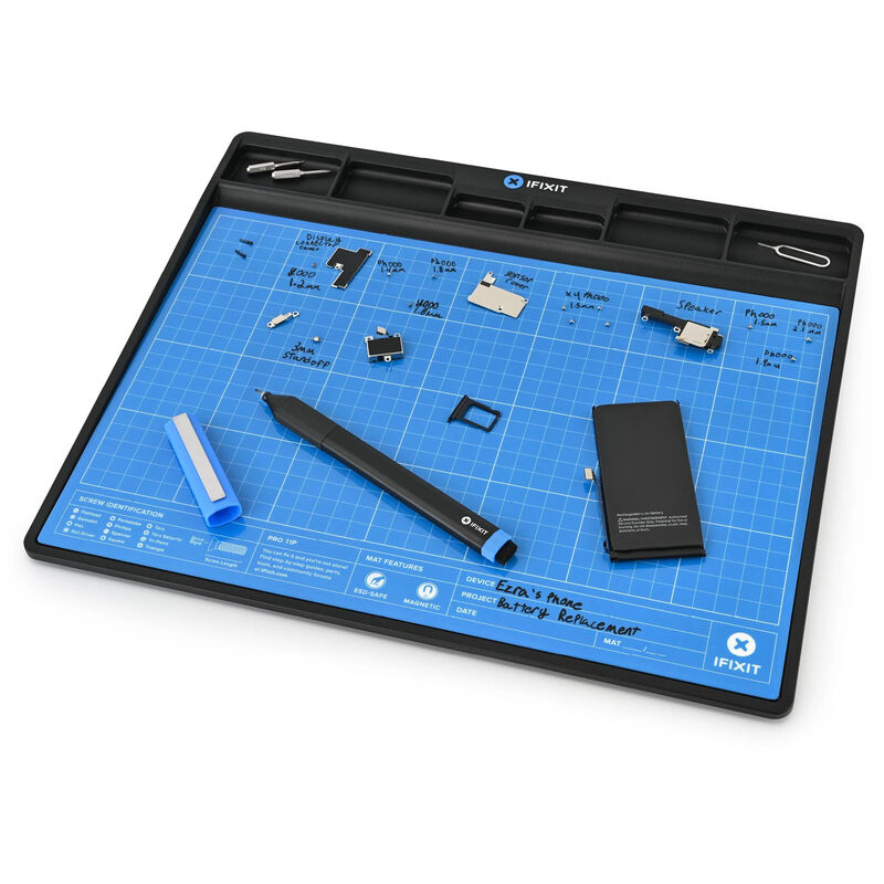 iFixit FixMat magnetisk prosjektmatte ESD-beskyttet blå bakside