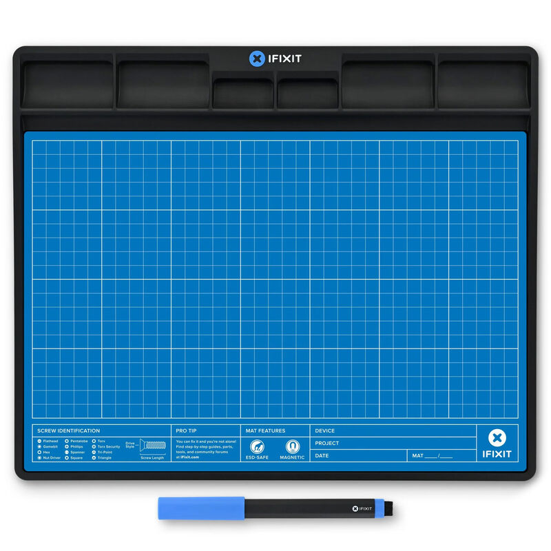 iFixit FixMat magnetisk prosjektmatte ESD-beskyttet blå forfra