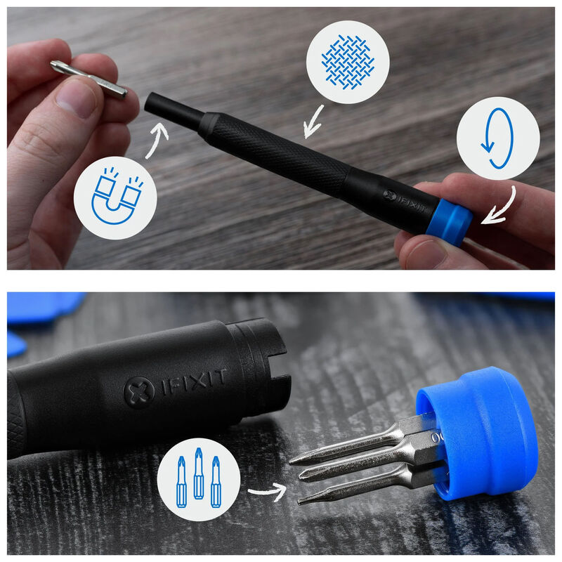 iFixit Pro Tech GO Toolkit verktøysett 32 bits svart nærbilde av åpneverktøy