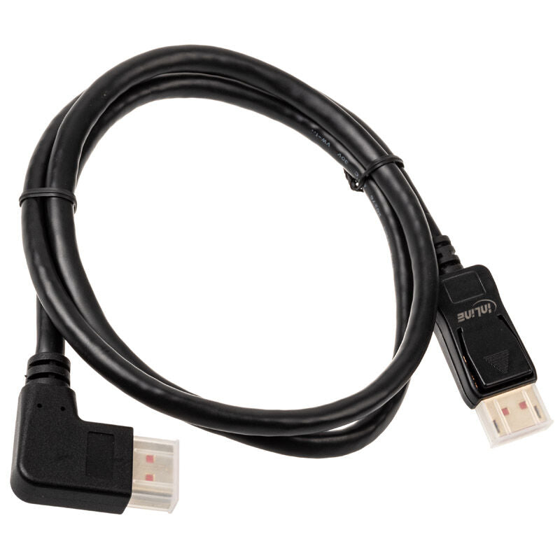 InLine 8K DisplayPort 1.4 kabel vinklet høyre 1 m svart bakside
