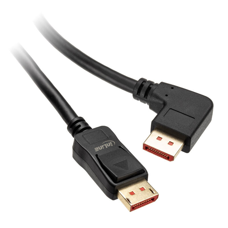 InLine 8K DisplayPort 1.4 kabel vinklet høyre 3 m svart forfra