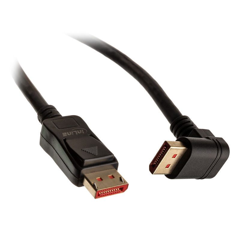 InLine 8K DisplayPort 1.4 kabel vinklet ned 1 m svart forfra