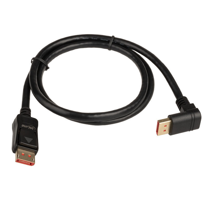 InLine 8K DisplayPort 1.4 kabel vinklet ned 1 m svart bakside