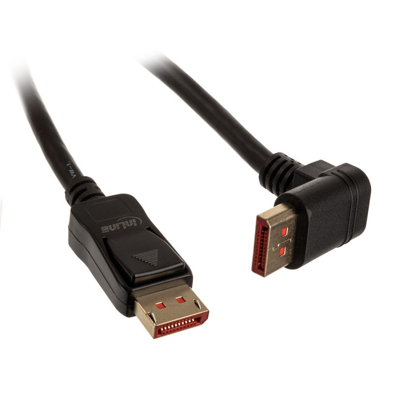 InLine 8K DisplayPort 1.4 kabel vinklet opp svart 2 m forfra