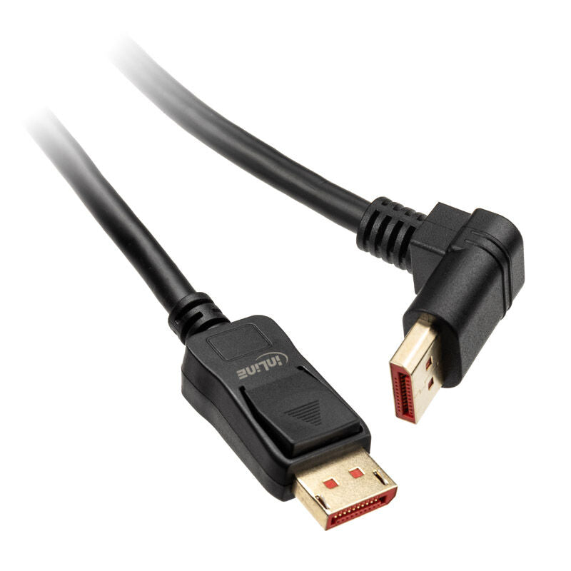 InLine 8K DisplayPort 1.4 kabel vinklet opp 3 m svart forfra