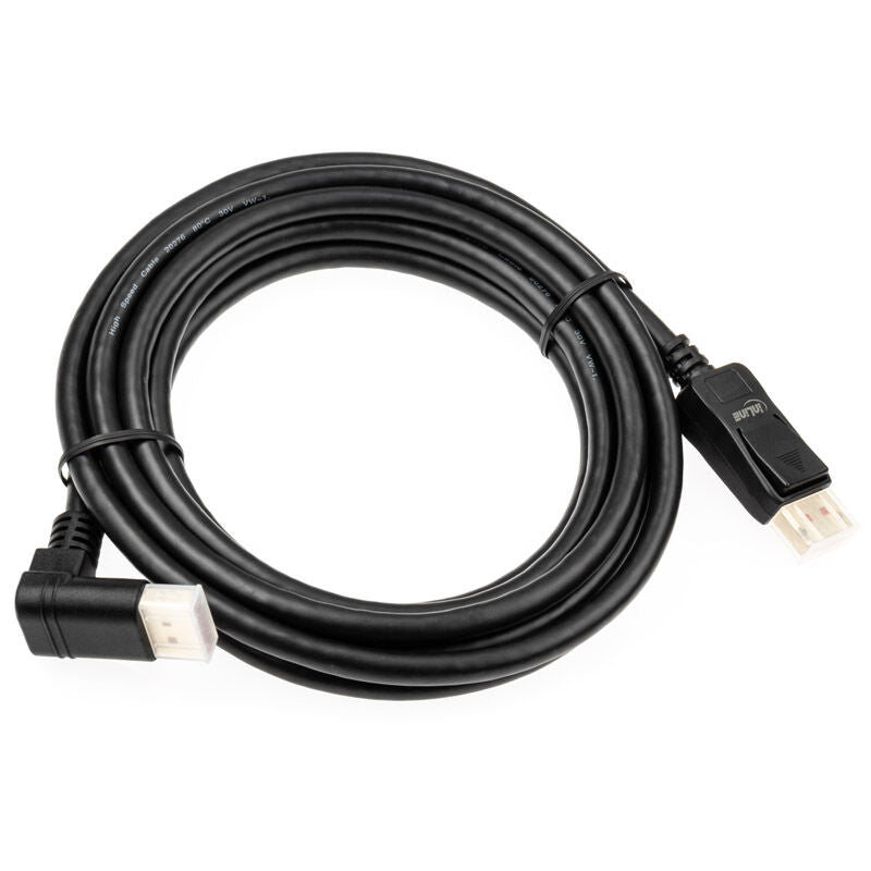 Detalj av vinklet kontakt på InLine 8K DisplayPort 1.4 kabel vinklet opp 3 m svart