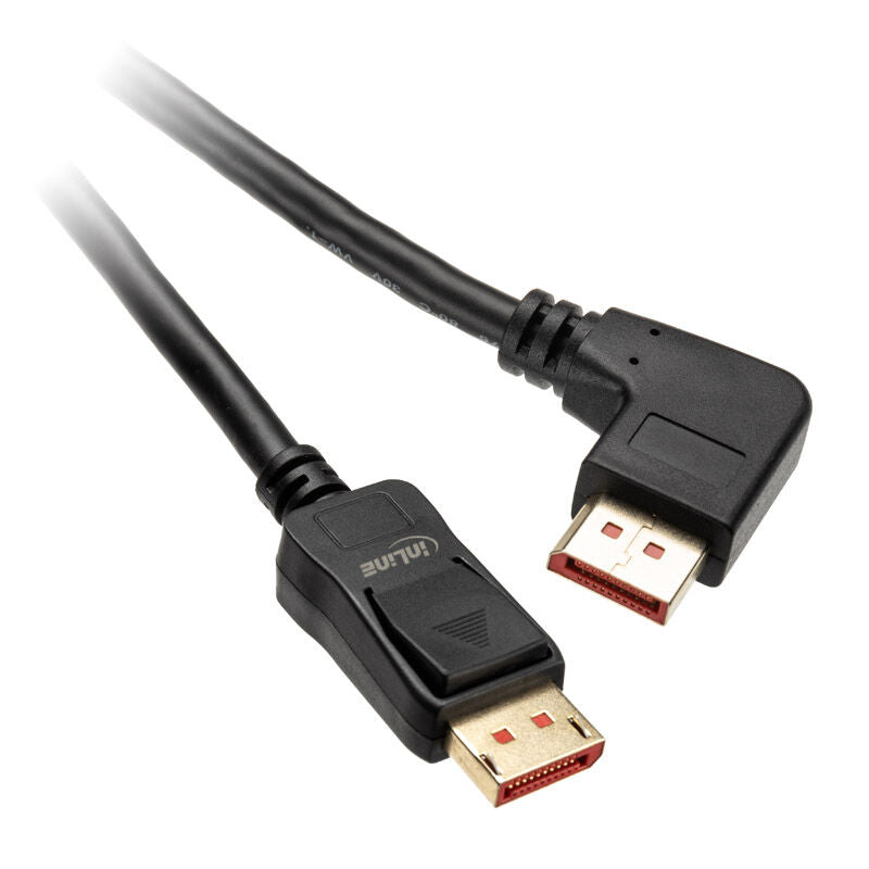 InLine 8K DisplayPort 1.4 kabel vinklet svart 3 m forfra
