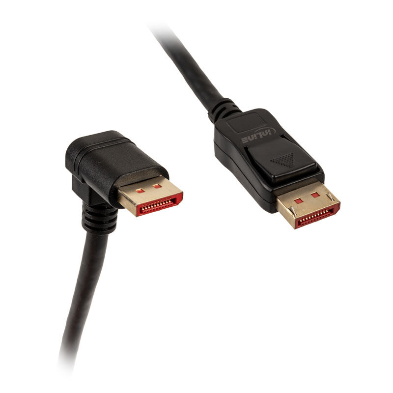 InLine 8K DisplayPort 1.4 kabel vinklet ned 2 m svart forfra