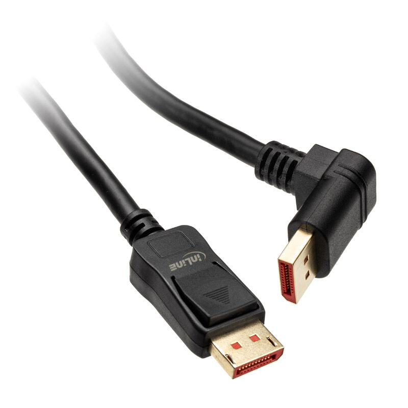 InLine 8K DisplayPort 1.4 kabel vinklet ned svart 3 m forfra