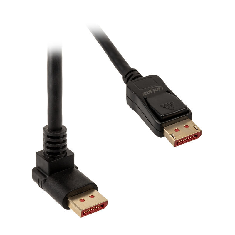 InLine 8K DisplayPort 1.4 kabel vinklet opp svart 1 m forfra