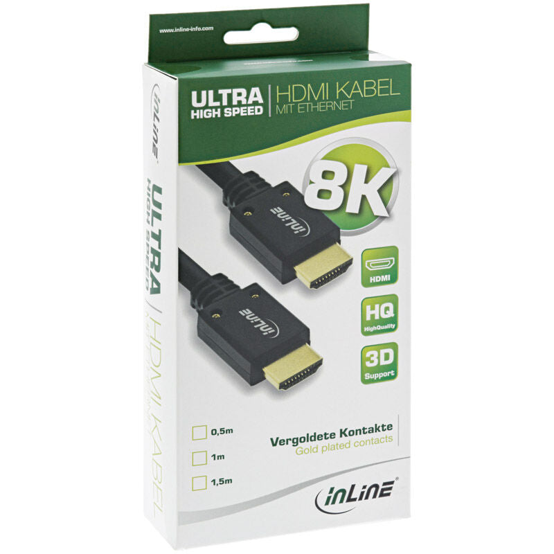 InLine 8K4K Ultra High Speed HDMI-kabel 1 m svart bakside