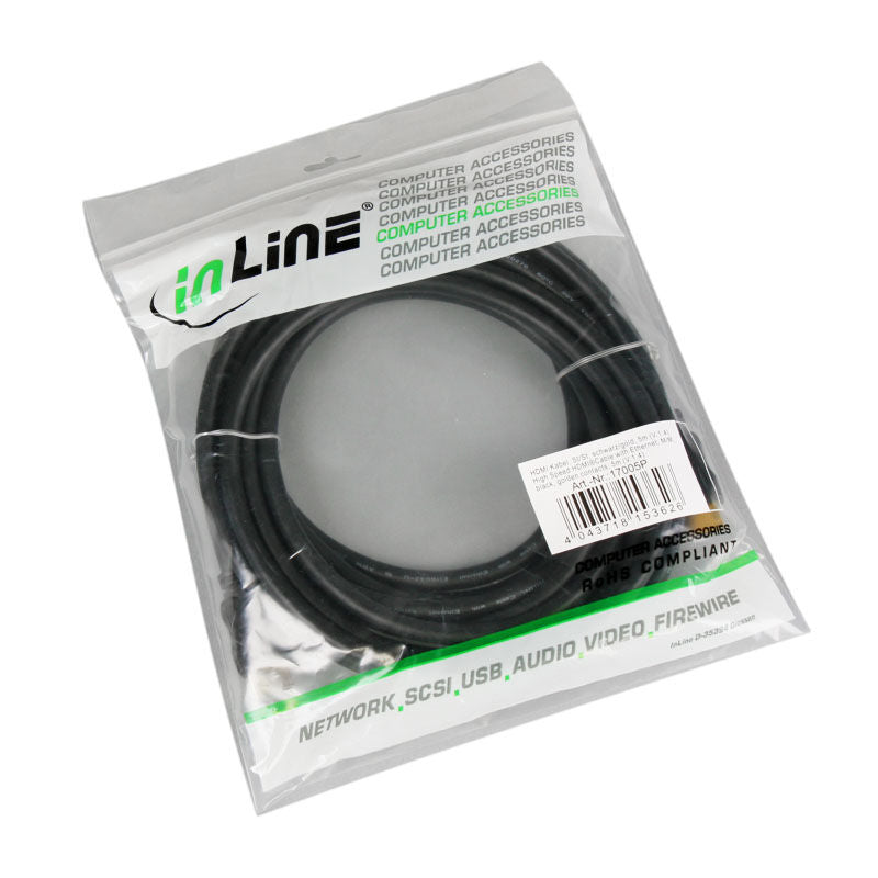 InLine HDMI-kabel High Speed med Ethernet svart 5 m detalj av kontakt