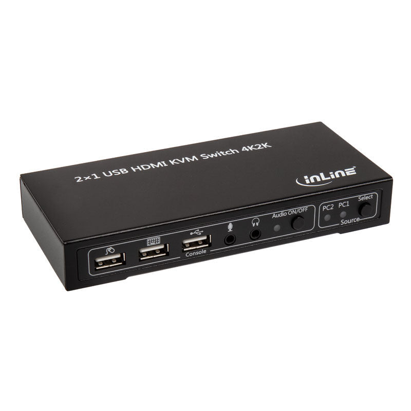 InLine KVM Switch 2-port HDMI 4K USB med lyd forfra