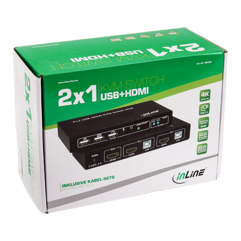 InLine KVM Switch 2-port HDMI 4K USB med lyd oversikt
