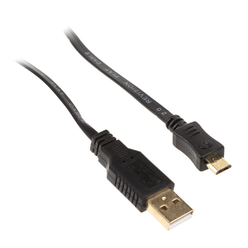 InLine Micro-USB 2.0 flatkabel USB-A til Micro-B svart 3 m forfra