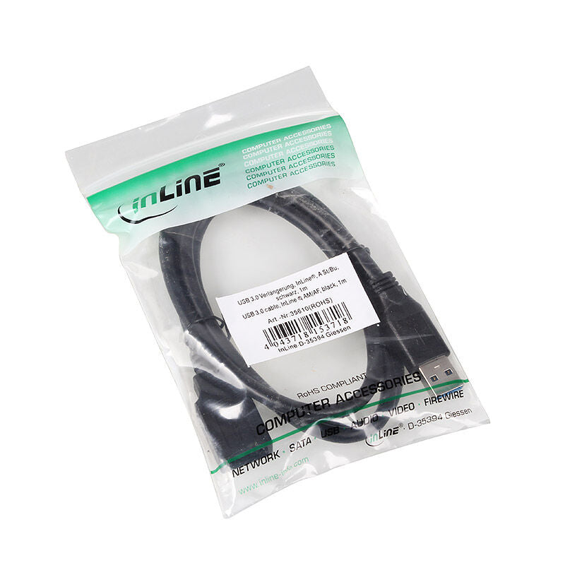 InLine USB 3.0 skjøtekabel USB-A 1 m svart nærbilde av kontakt