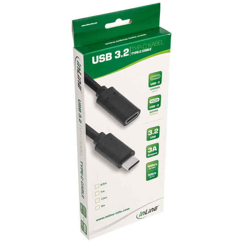 InLine USB 3.2 Gen 2 skjøtekabel USB-C svart 2 m nærbilde av kontakt
