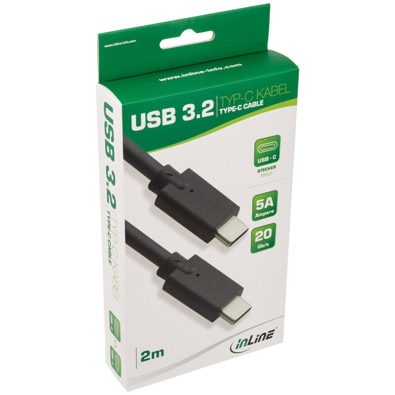 InLine USB 3.2 Gen.2 kabel USB-C til USB-C svart 2 m nærbilde av kontakt