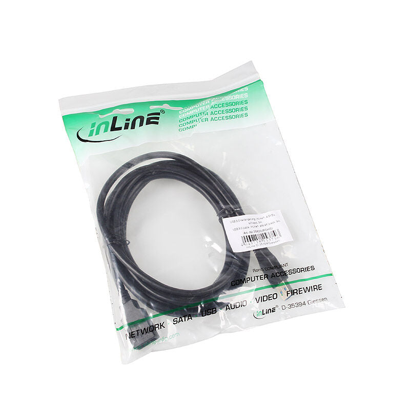 Detalj av InLine USB 3.0 skjøtekabel USB-A han til hun svart 3 m