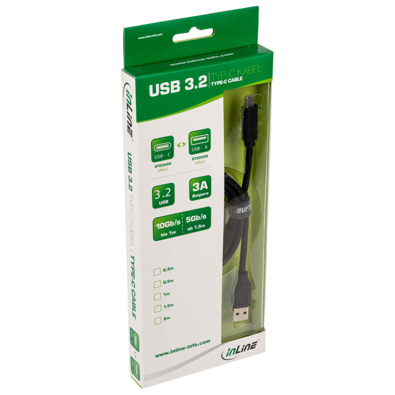 InLine USB 3.2 Gen.2 kabel USB-C til USB-A svart 1,5 m nærbilde av USB-C-tilkobling