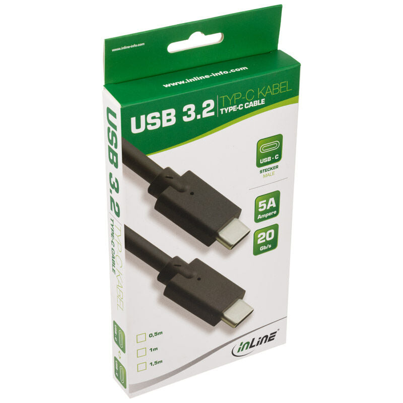 InLine USB 3.2 Gen.2 USB-C til USB-C kabel svart 0,5 m detalj nærbilde
