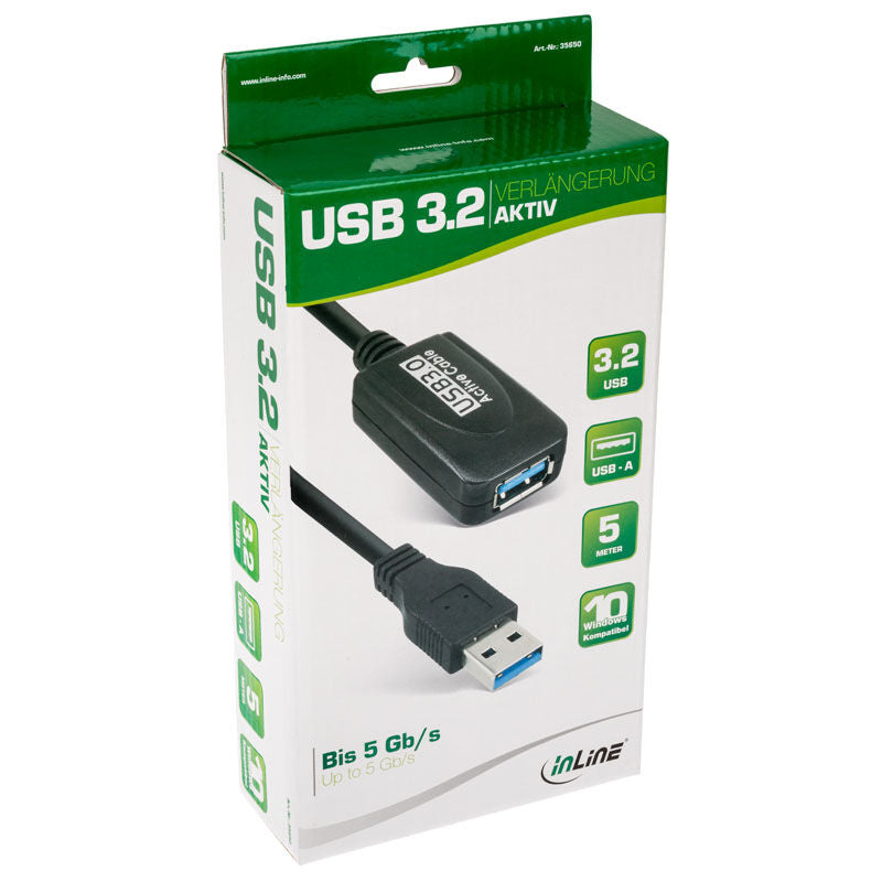 InLine USB-A 3.2 Gen.1 aktiv skjøtekabel USB-A svart 5 m nærbilde