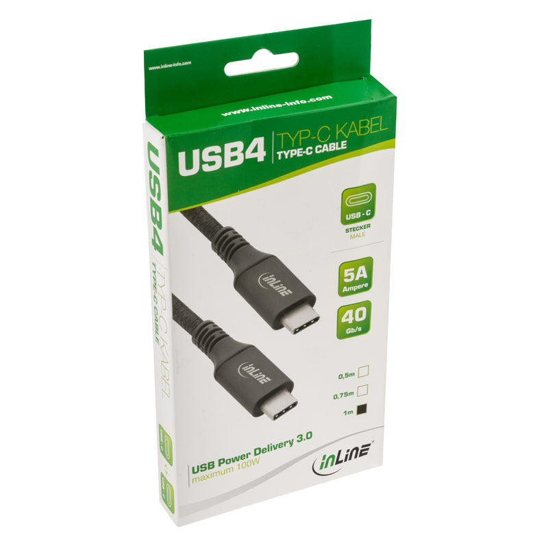 InLine USB4 kabel USB-C til USB-C svart 1 m nærbilde av USB-C kontakt
