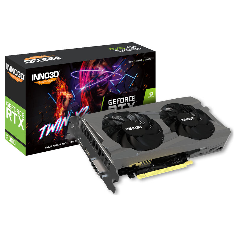 INNO3D GeForce RTX 3050 Twin X2 V2 grafikkort forfra