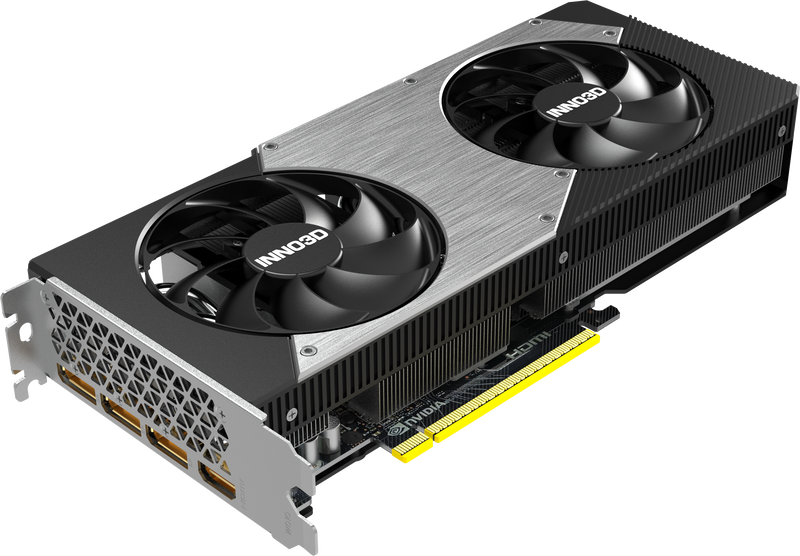 Detalj av INNO3D GeForce RTX 5060 Ti Twin X2 grafikkort kjøleløsning