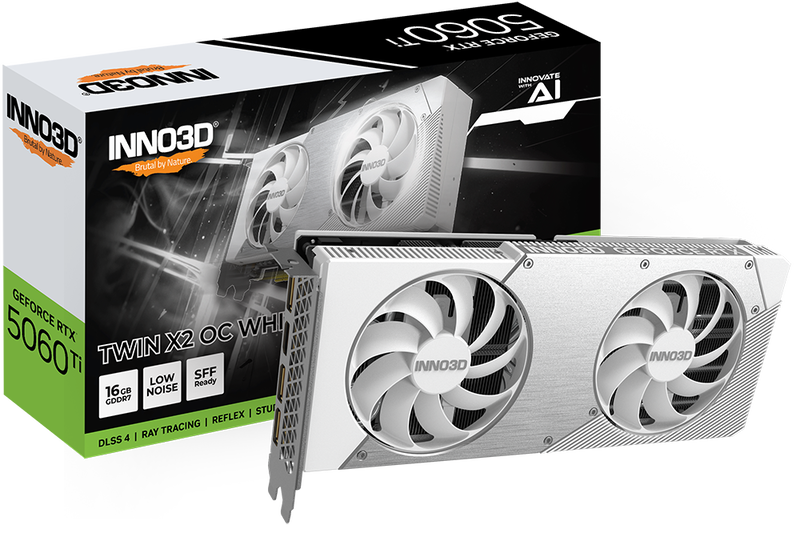 INNO3D GeForce RTX 5060 Ti Twin X2 OC White grafikkort forfra