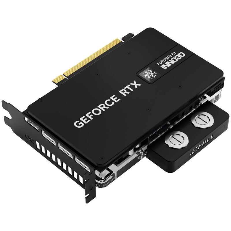 Detalj av vannblokk på INNO3D GeForce RTX 5080 iChill Frostbite