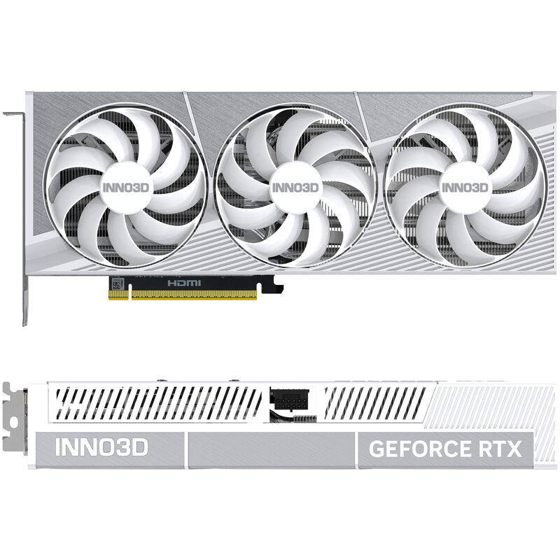 Detalj av INNO3D GeForce RTX 5080 X3 OC White grafikkort kjøler