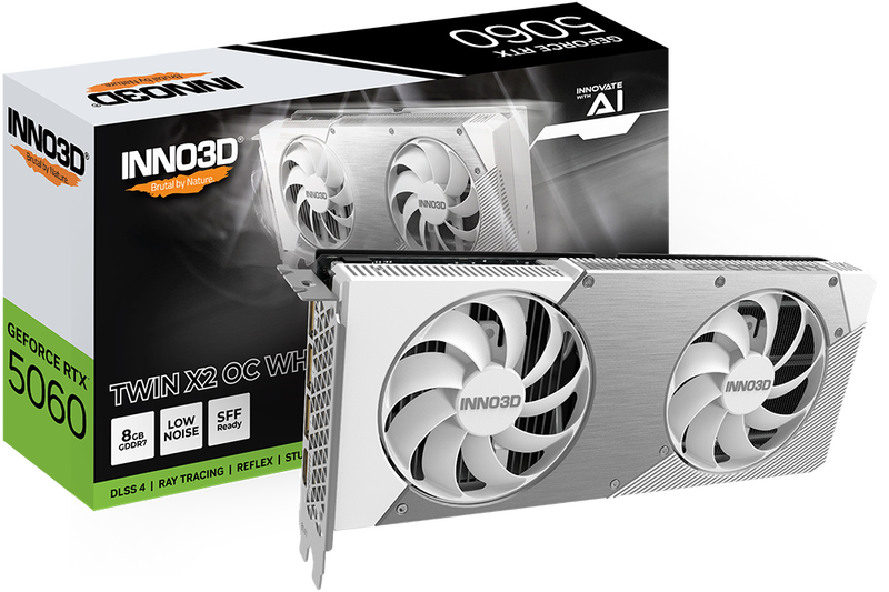 INNO3D RTX 5060 Twin X2 OC grafikkort 8 GB GDDR7 hvit forfra