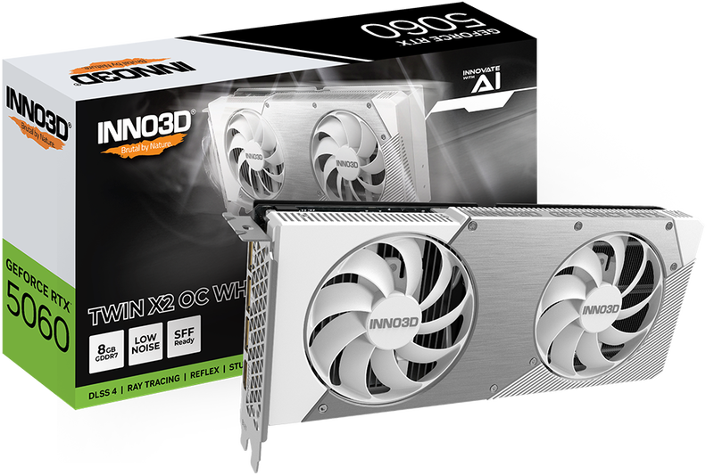 INNO3D RTX 5060 Twin X2 OC White grafikkort forfra