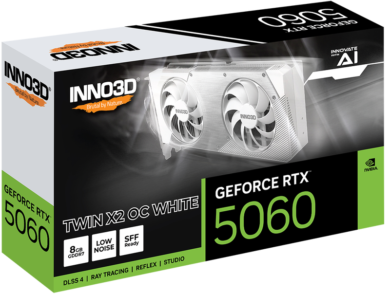 Bakside av INNO3D RTX 5060 Twin X2 OC White grafikkort