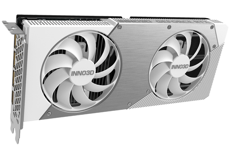Detalj av kjølesystem på INNO3D RTX 5060 Twin X2 OC White grafikkort